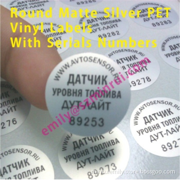 Custom Round Silver Pet Vinyl Labels In Rolls,vinyl Labels With Serials Numbers,water Proof Silver Pet Vinyl Labels 